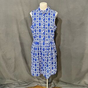 AB Studio Blue and White Circle Print Mini Dress